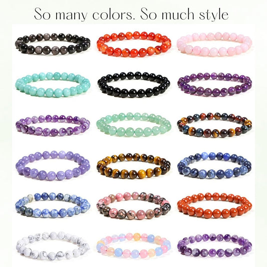 Natural Stone Bead Bracelet – Stretch Fit, 6–10mm Beads, Everyday Wear