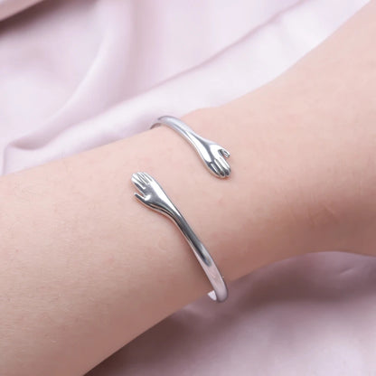 Romantic Hug Hands Embrace Adjustable Open Bracelet Love Hand Cuff Thin Bangle for Women Men Couple Jewelry Chic Wedding Gifts