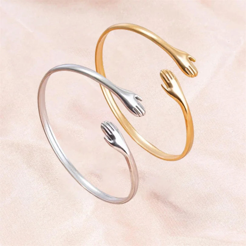 Romantic Hug Hands Embrace Adjustable Open Bracelet Love Hand Cuff Thin Bangle for Women Men Couple Jewelry Chic Wedding Gifts