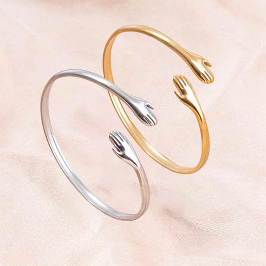 Romantic Hug Hands Embrace Adjustable Open Bracelet Love Hand Cuff Thin Bangle for Women Men Couple Jewelry Chic Wedding Gifts