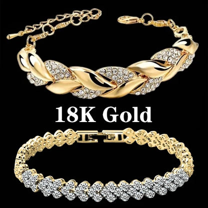 Bohemian Gold Bracelet for Women Rhinestone Leaves Chain Bangle Luxury 18K Gold Braided Wedding Jewelry Christmas Gift Jewelry