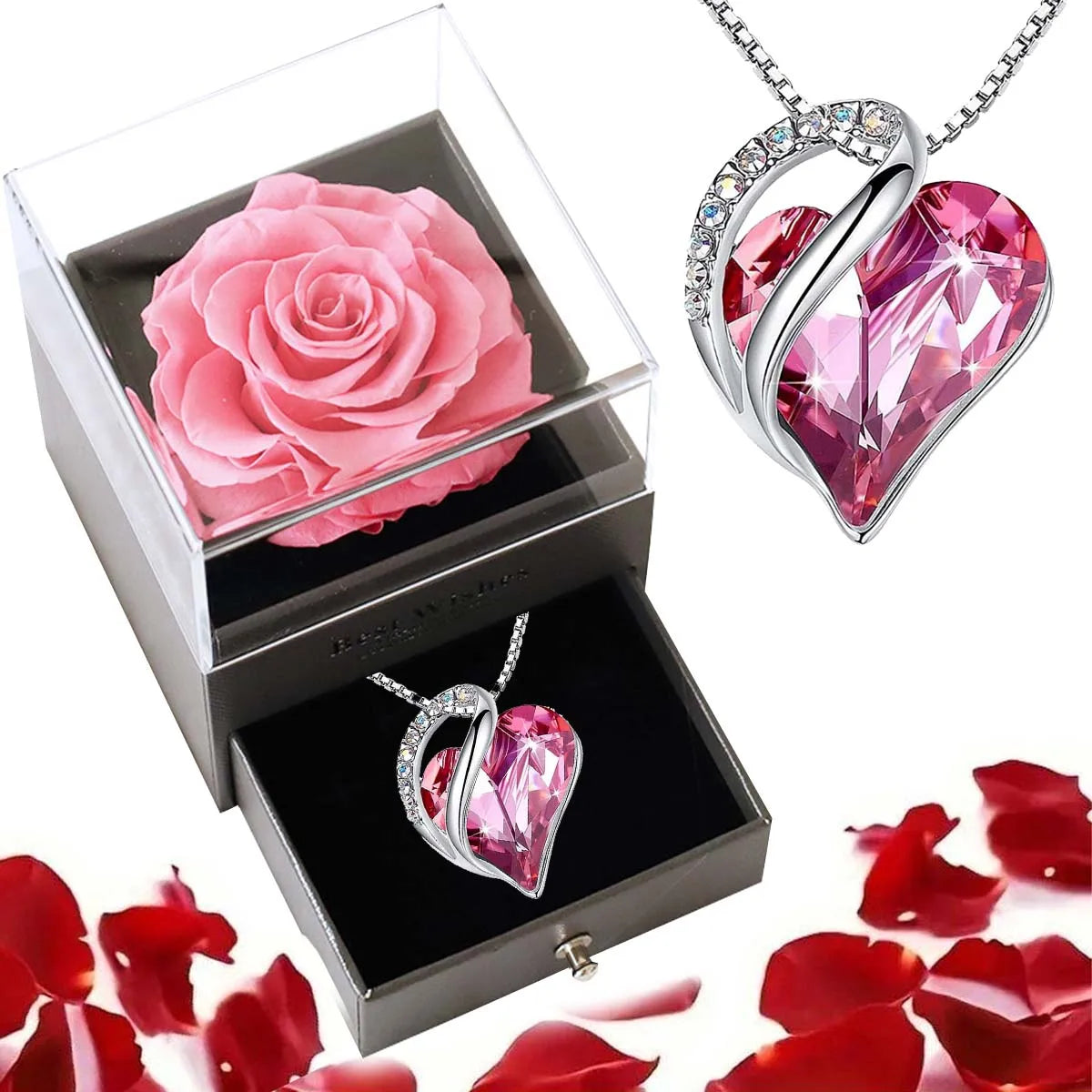 Heart Pendant Necklace with Rose Box