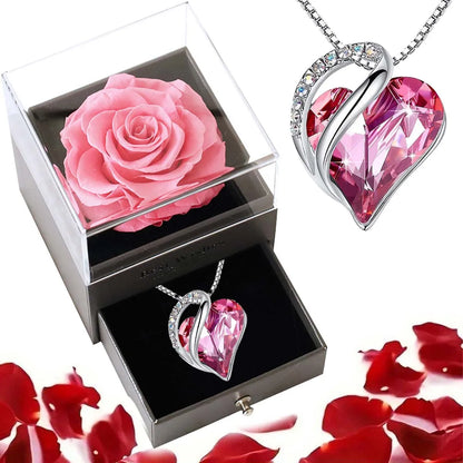 Heart Pendant Necklace with Rose Box
