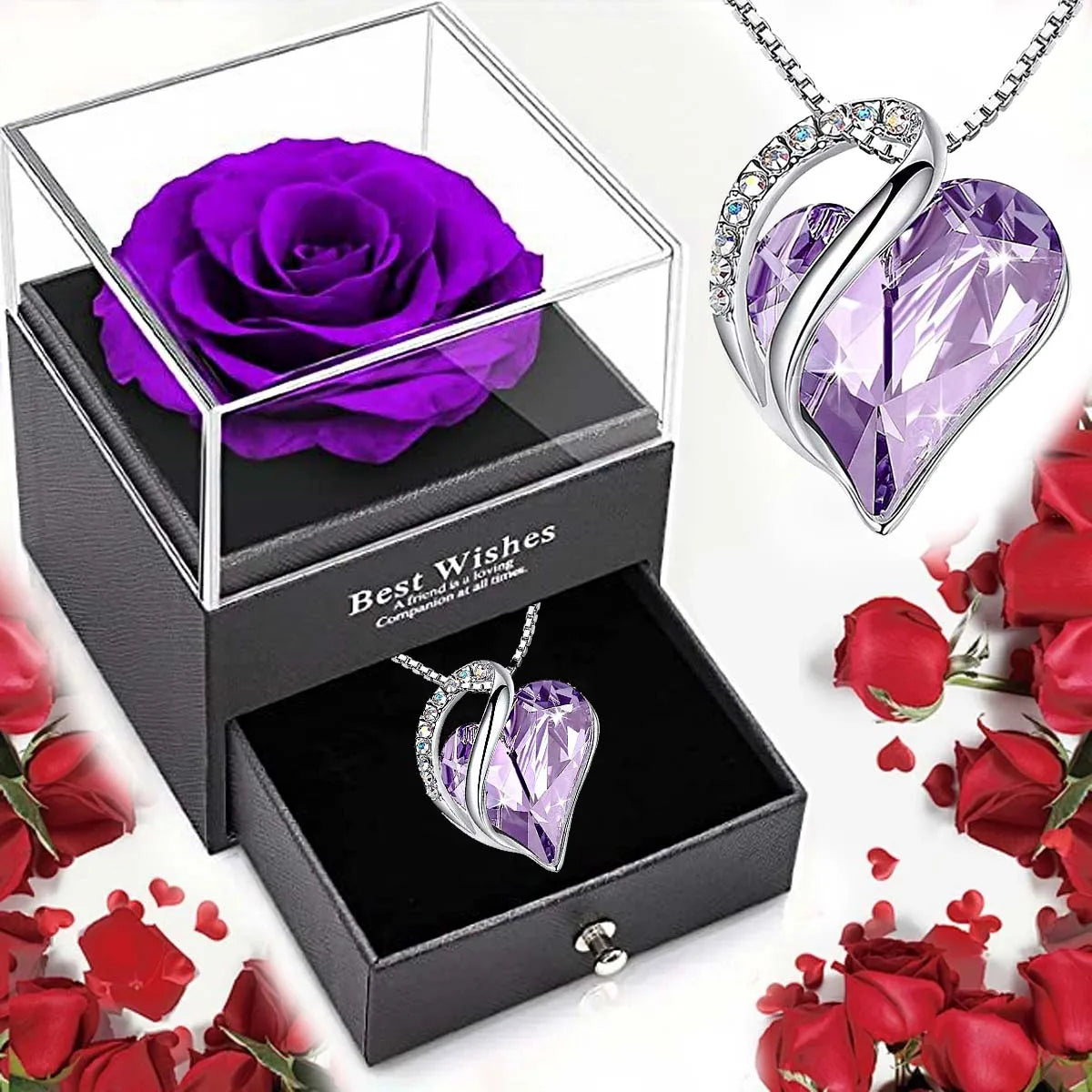 Heart Pendant Necklace with Rose Box