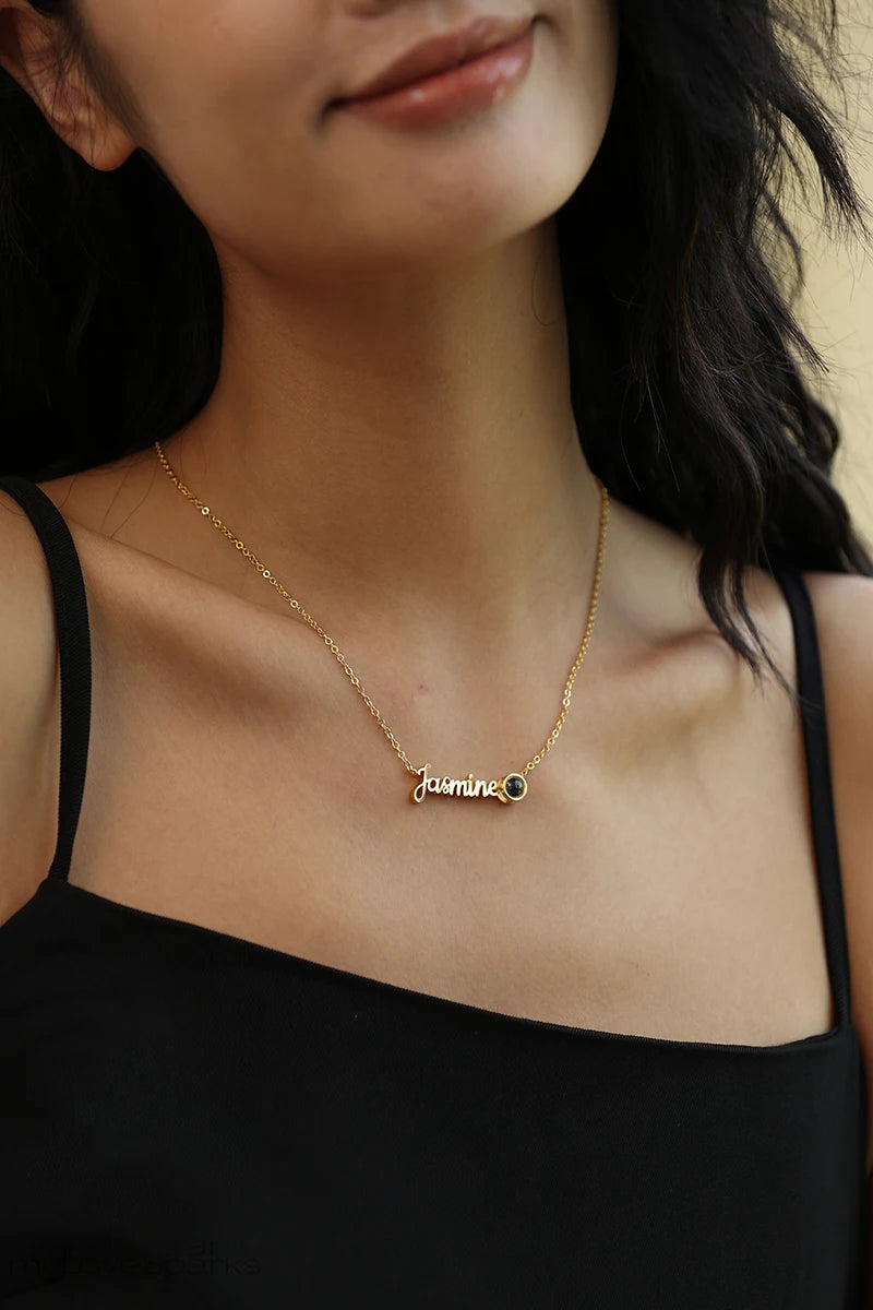 Custom Name Necklace with Photo Projection Stainless Steel Chain Personalized Gift for Mom Daughter Her Valentine Day