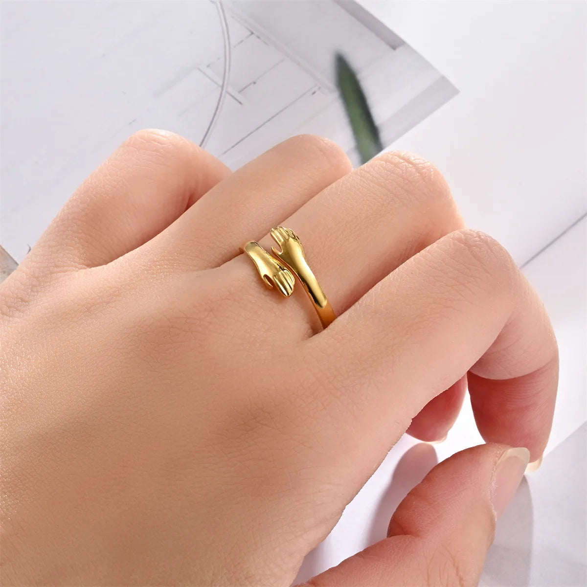 Adjustable Hug Ring | Adjustable Open Band, Gold Silver Finish, Comfort Fit