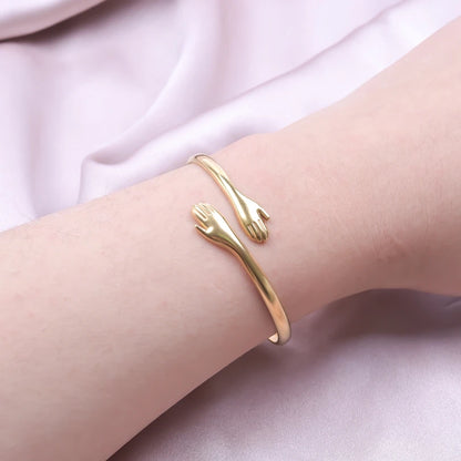 Romantic Hug Hands Embrace Adjustable Open Bracelet Love Hand Cuff Thin Bangle for Women Men Couple Jewelry Chic Wedding Gifts