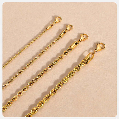 Stainless Steel Rope Chain – Gold Color, Tarnish-Resistant