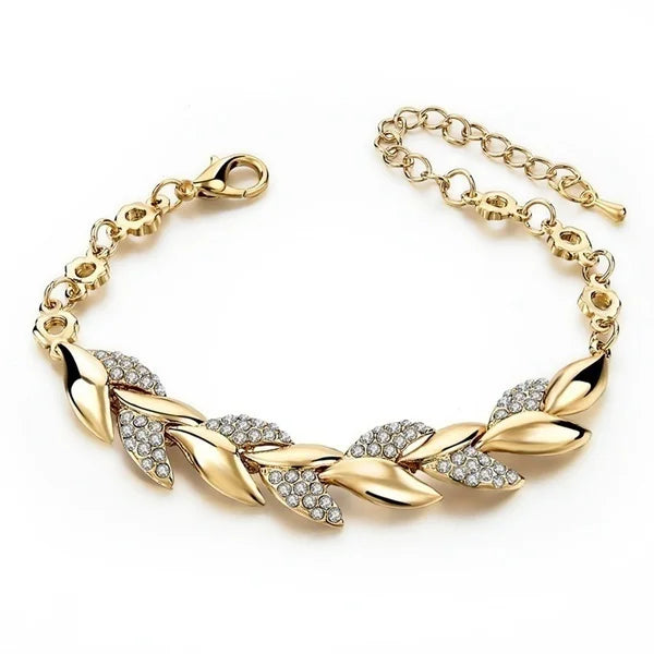 Bohemian Gold Bracelet for Women Rhinestone Leaves Chain Bangle Luxury 18K Gold Braided Wedding Jewelry Christmas Gift Jewelry