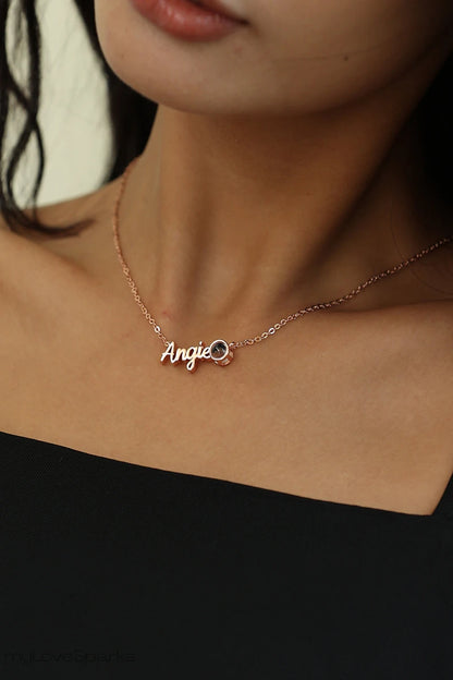 Custom Name Necklace with Photo Projection Stainless Steel Chain Personalized Gift for Mom Daughter Her Valentine Day