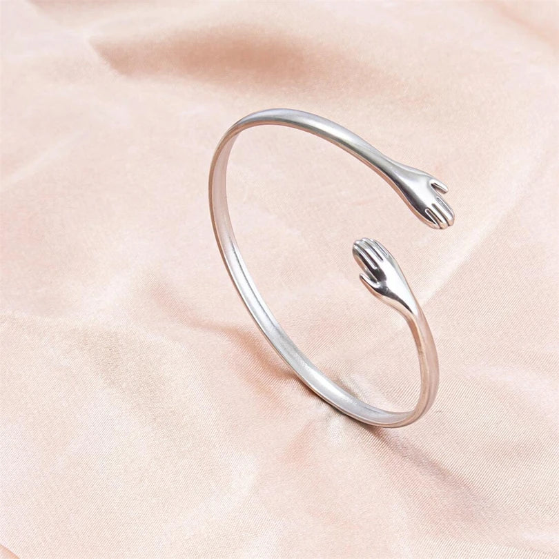 Romantic Hug Hands Embrace Adjustable Open Bracelet Love Hand Cuff Thin Bangle for Women Men Couple Jewelry Chic Wedding Gifts