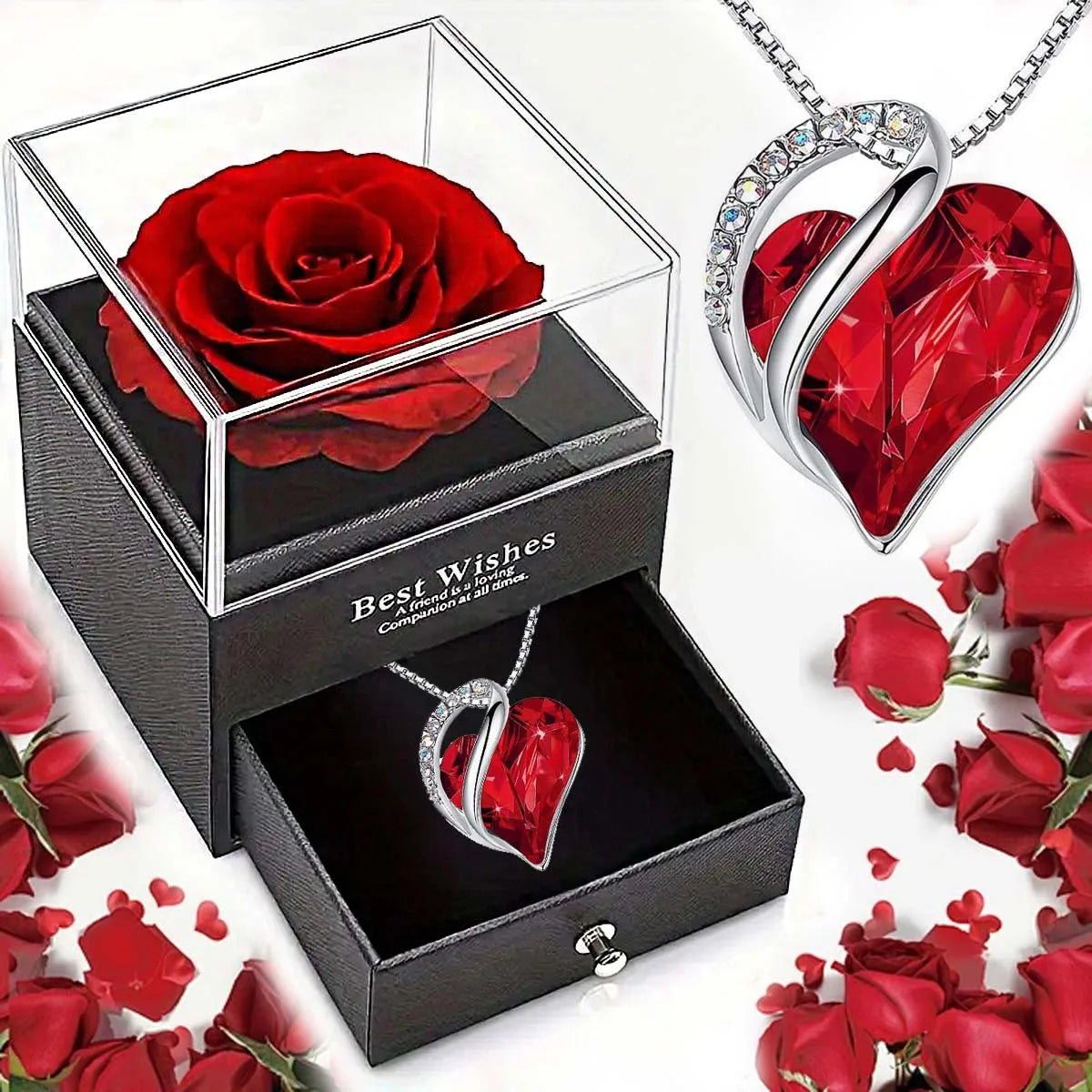 Heart Pendant Necklace with Rose Box