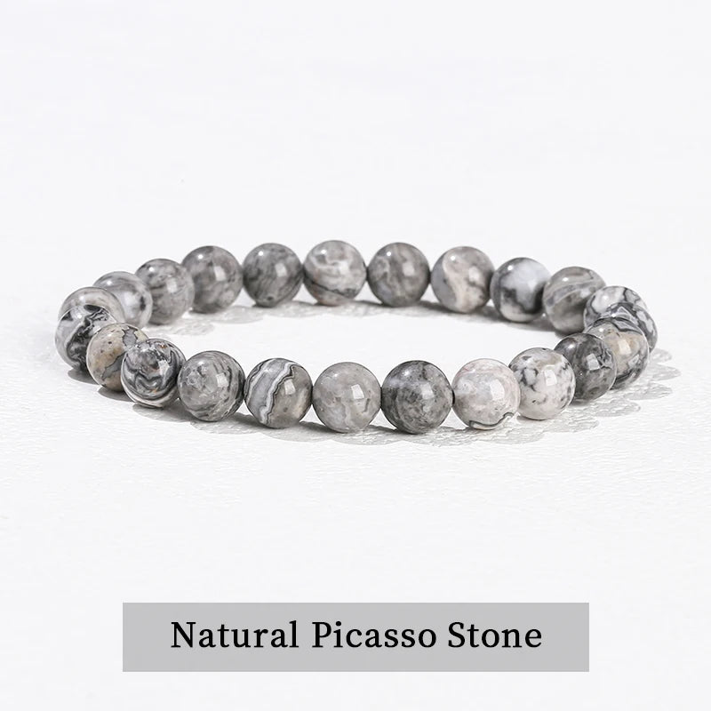 Natural Stone Bead Bracelet – Stretch Fit, 6–10mm Beads, Everyday Wear