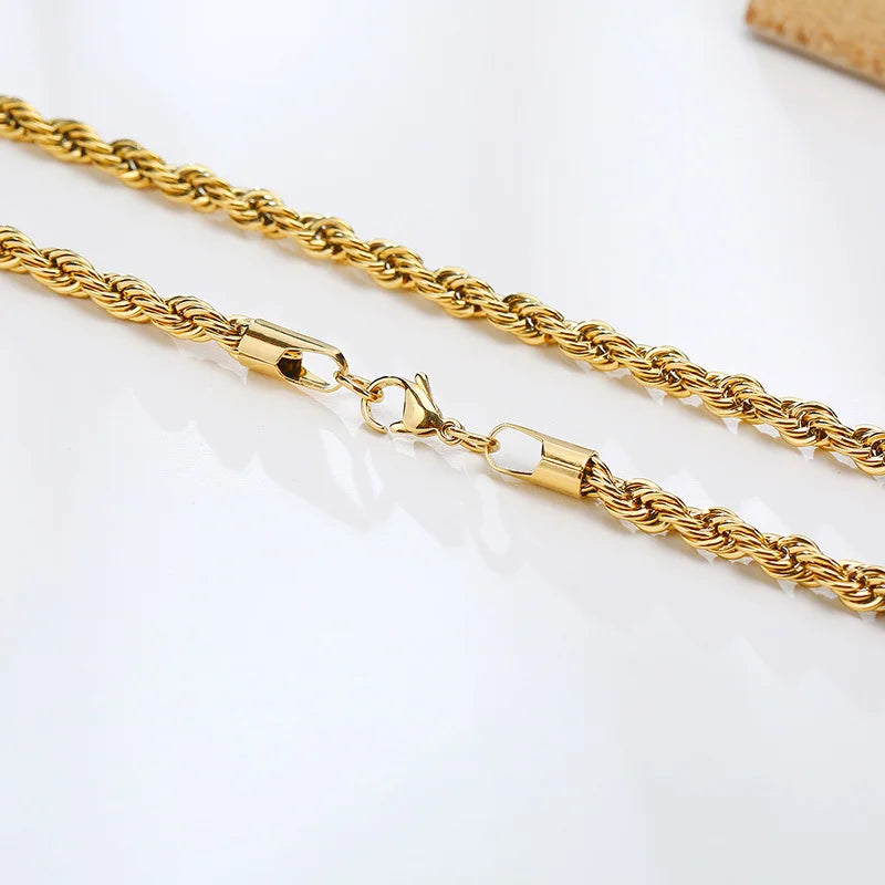 Stainless Steel Rope Chain – Gold Color, Tarnish-Resistant