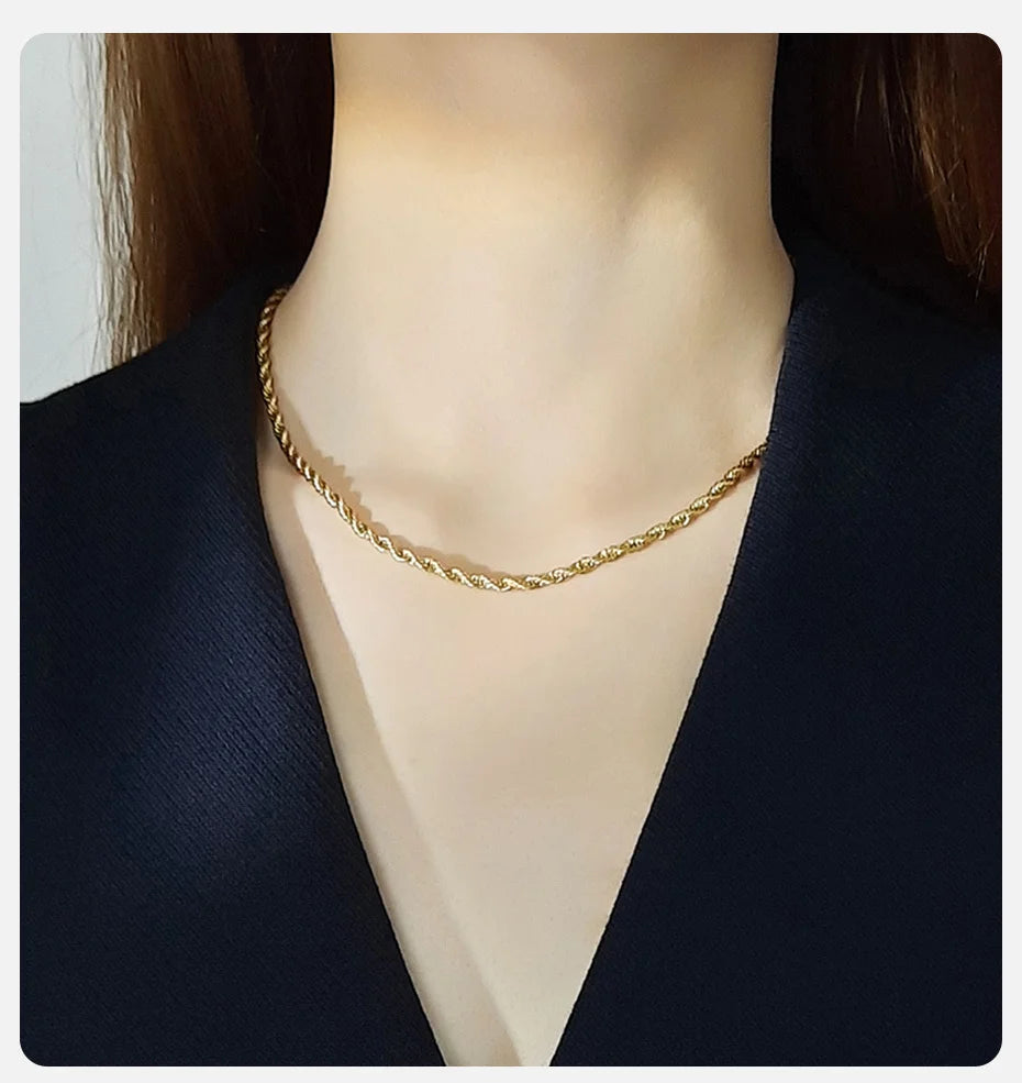 Stainless Steel Rope Chain – Gold Color, Tarnish-Resistant